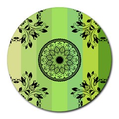 Green Grid Cute Flower Mandala Round Mousepads