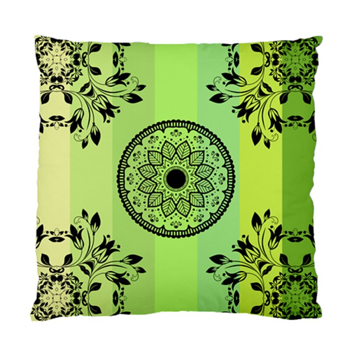 Green Grid Cute Flower Mandala Standard Cushion Case (Two Sides)