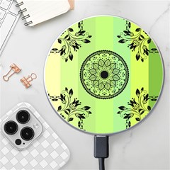 Green Grid Cute Flower Mandala Wireless Charger by Magicworlddreamarts1