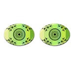 Green Grid Cute Flower Mandala Cufflinks (Oval) Front(Pair)