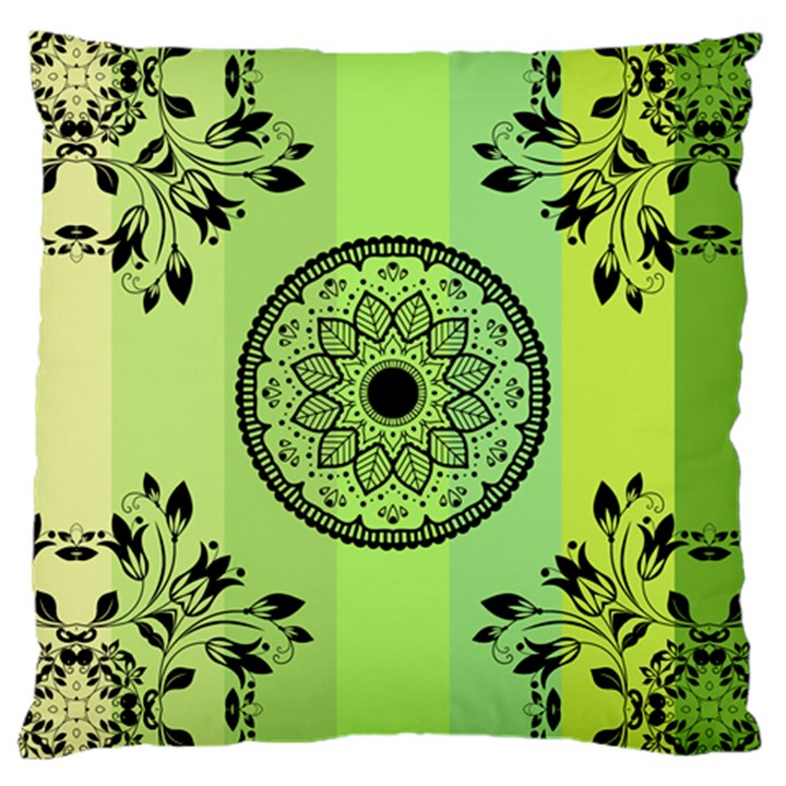 Green Grid Cute Flower Mandala Large Cushion Case (One Side)