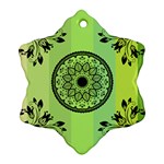 Green Grid Cute Flower Mandala Snowflake Ornament (Two Sides) Back