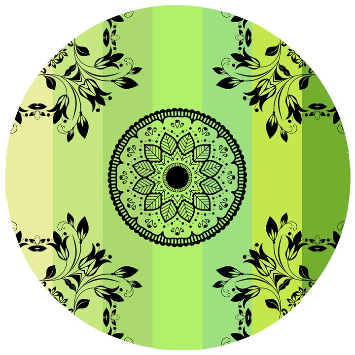 Green Grid Cute Flower Mandala Wooden Puzzle Round