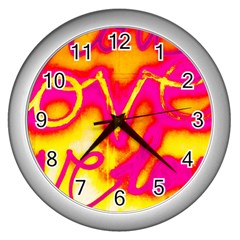 Pop Art Love Graffiti Wall Clock (silver) by essentialimage365