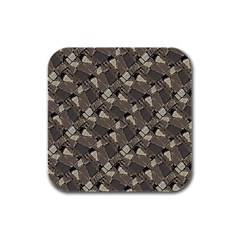 Browns Geometric Abstract Design Rubber Square Coaster (4 Pack)  by dflcprintsclothing