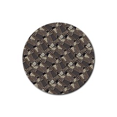 Browns Geometric Abstract Design Rubber Coaster (round)  by dflcprintsclothing