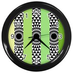  Green Check Pattern, Vertical Mandala Wall Clock (Black) Front