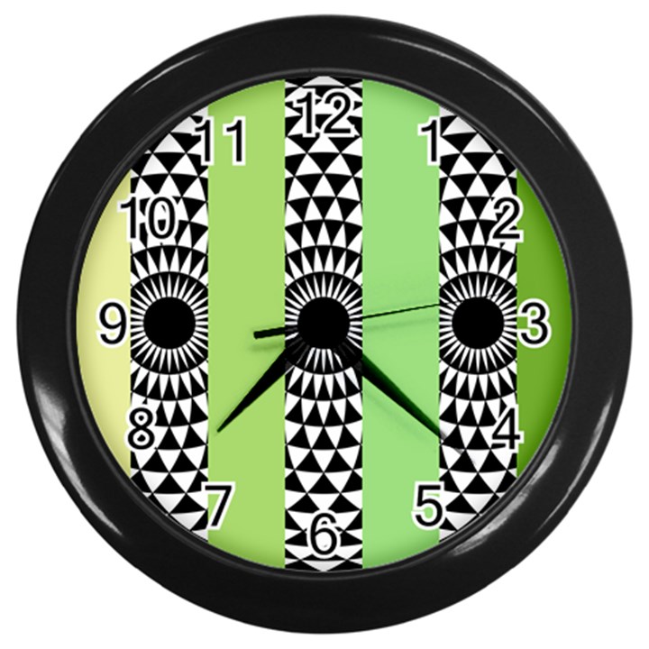  Green Check Pattern, Vertical Mandala Wall Clock (Black)