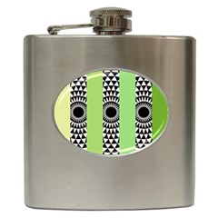  Green Check Pattern, Vertical Mandala Hip Flask (6 Oz) by Magicworlddreamarts1