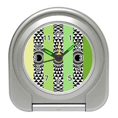  Green Check Pattern, Vertical Mandala Travel Alarm Clock by Magicworlddreamarts1