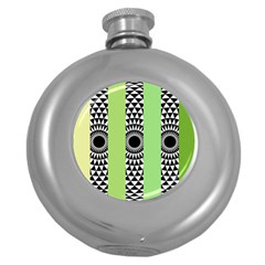  Green Check Pattern, Vertical Mandala Round Hip Flask (5 Oz) by Magicworlddreamarts1