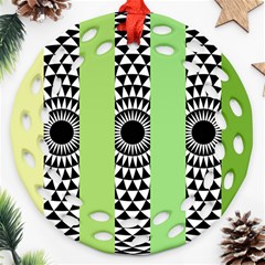  Green Check Pattern, Vertical Mandala Round Filigree Ornament (two Sides)