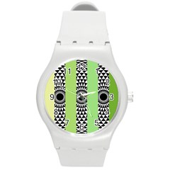  Green Check Pattern, Vertical Mandala Round Plastic Sport Watch (m) by Magicworlddreamarts1