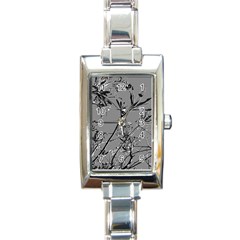 Grey Colors Flowers And Branches Illustration Print Rectangle Italian Charm Watch by dflcprintsclothing