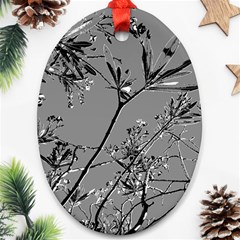 Grey Colors Flowers And Branches Illustration Print Ornament (Oval)