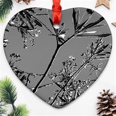 Grey Colors Flowers And Branches Illustration Print Ornament (Heart)