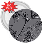 Grey Colors Flowers And Branches Illustration Print 3  Buttons (100 pack)  Front