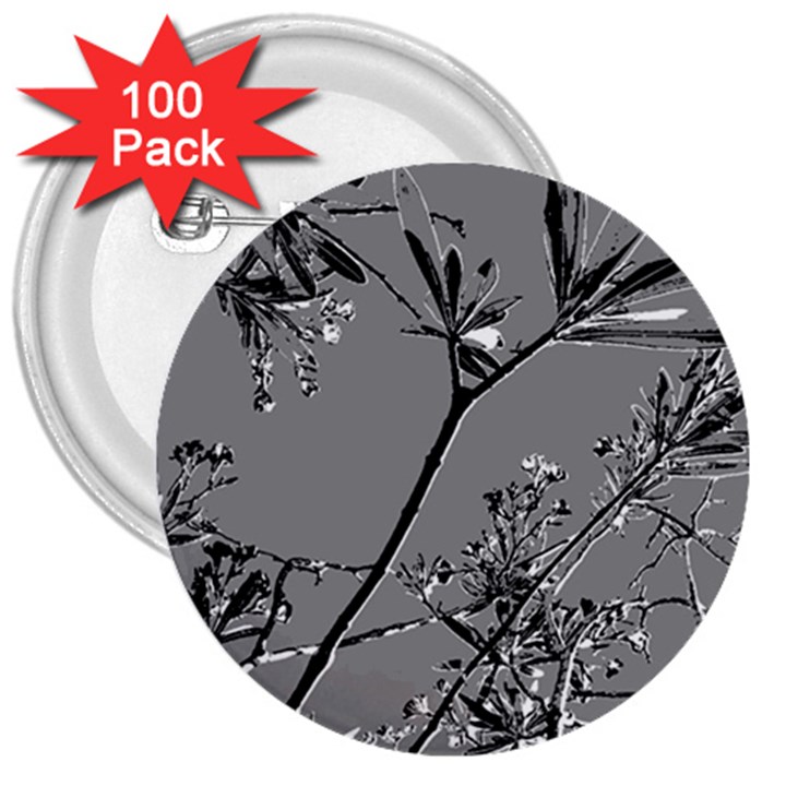 Grey Colors Flowers And Branches Illustration Print 3  Buttons (100 pack) 