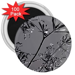 Grey Colors Flowers And Branches Illustration Print 3  Magnets (100 pack)