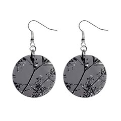 Grey Colors Flowers And Branches Illustration Print Mini Button Earrings