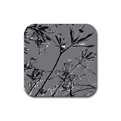 Grey Colors Flowers And Branches Illustration Print Rubber Coaster (Square) 