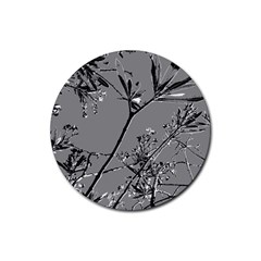 Grey Colors Flowers And Branches Illustration Print Rubber Round Coaster (4 pack) 