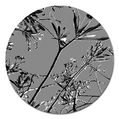 Grey Colors Flowers And Branches Illustration Print Magnet 5  (Round)