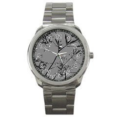 Grey Colors Flowers And Branches Illustration Print Sport Metal Watch by dflcprintsclothing