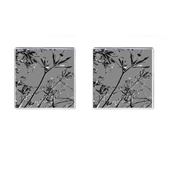 Grey Colors Flowers And Branches Illustration Print Cufflinks (square) by dflcprintsclothing