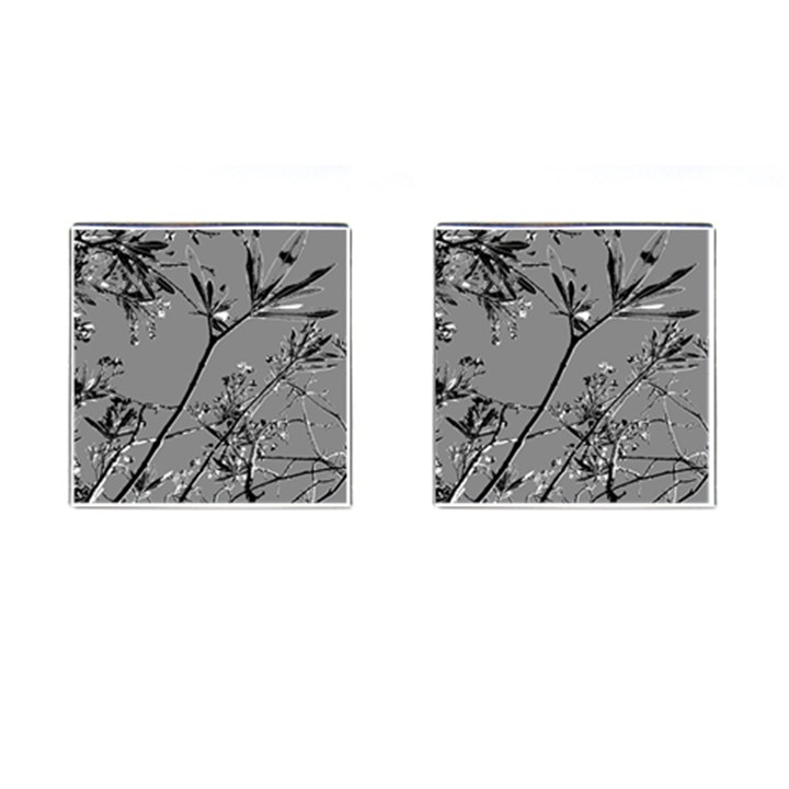 Grey Colors Flowers And Branches Illustration Print Cufflinks (Square)