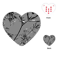 Grey Colors Flowers And Branches Illustration Print Playing Cards Single Design (Heart)