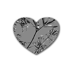 Grey Colors Flowers And Branches Illustration Print Rubber Coaster (Heart) 