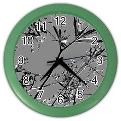 Grey Colors Flowers And Branches Illustration Print Color Wall Clock