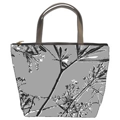 Grey Colors Flowers And Branches Illustration Print Bucket Bag