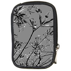 Grey Colors Flowers And Branches Illustration Print Compact Camera Leather Case