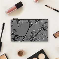 Grey Colors Flowers And Branches Illustration Print Cosmetic Bag (Small)