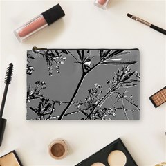 Grey Colors Flowers And Branches Illustration Print Cosmetic Bag (Medium)