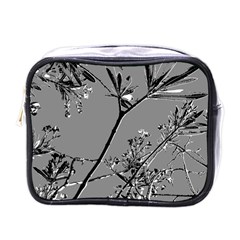 Grey Colors Flowers And Branches Illustration Print Mini Toiletries Bag (One Side)