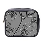 Grey Colors Flowers And Branches Illustration Print Mini Toiletries Bag (Two Sides) Front