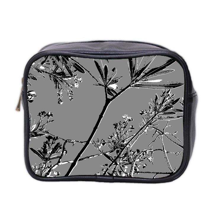 Grey Colors Flowers And Branches Illustration Print Mini Toiletries Bag (Two Sides)