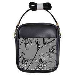 Grey Colors Flowers And Branches Illustration Print Girls Sling Bag