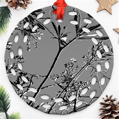 Grey Colors Flowers And Branches Illustration Print Ornament (Round Filigree)