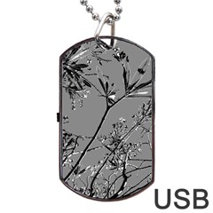 Grey Colors Flowers And Branches Illustration Print Dog Tag Usb Flash (one Side) by dflcprintsclothing