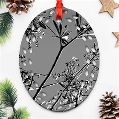 Grey Colors Flowers And Branches Illustration Print Ornament (oval Filigree)