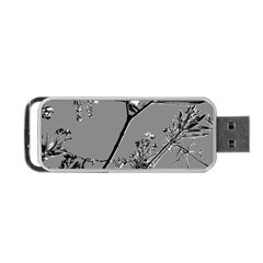 Grey Colors Flowers And Branches Illustration Print Portable Usb Flash (two Sides)