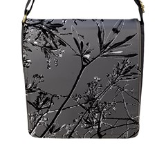 Grey Colors Flowers And Branches Illustration Print Flap Closure Messenger Bag (L)