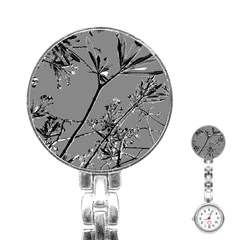 Grey Colors Flowers And Branches Illustration Print Stainless Steel Nurses Watch by dflcprintsclothing