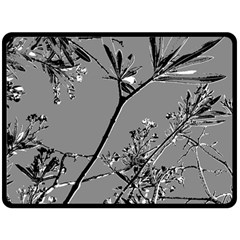 Grey Colors Flowers And Branches Illustration Print Double Sided Fleece Blanket (Large) 