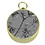 Grey Colors Flowers And Branches Illustration Print Gold Compasses Front