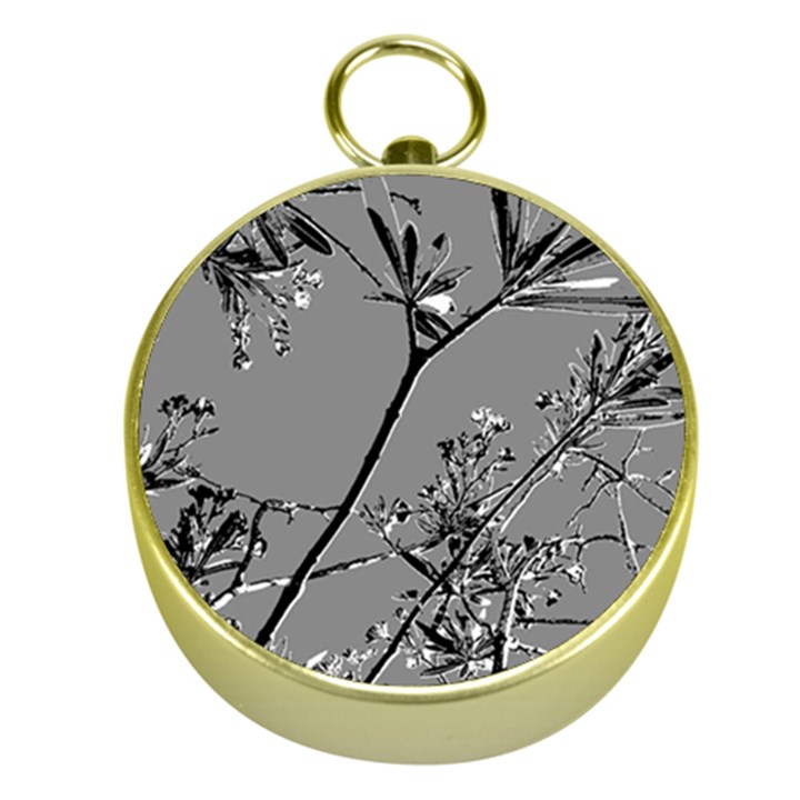 Grey Colors Flowers And Branches Illustration Print Gold Compasses